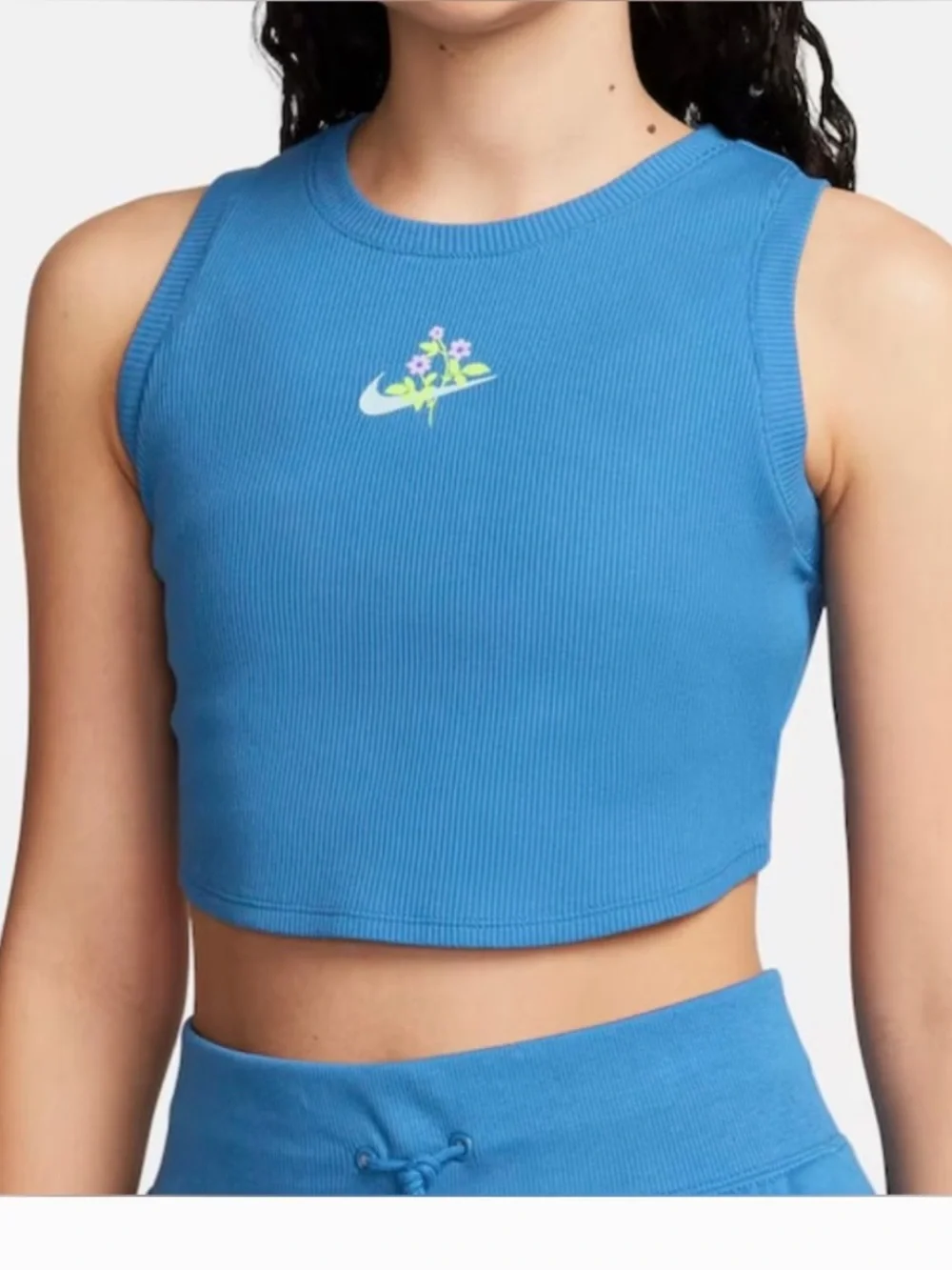 Nike Women's Sportswear Essential Cropped Ribbed Tank Blue Size XS NEW